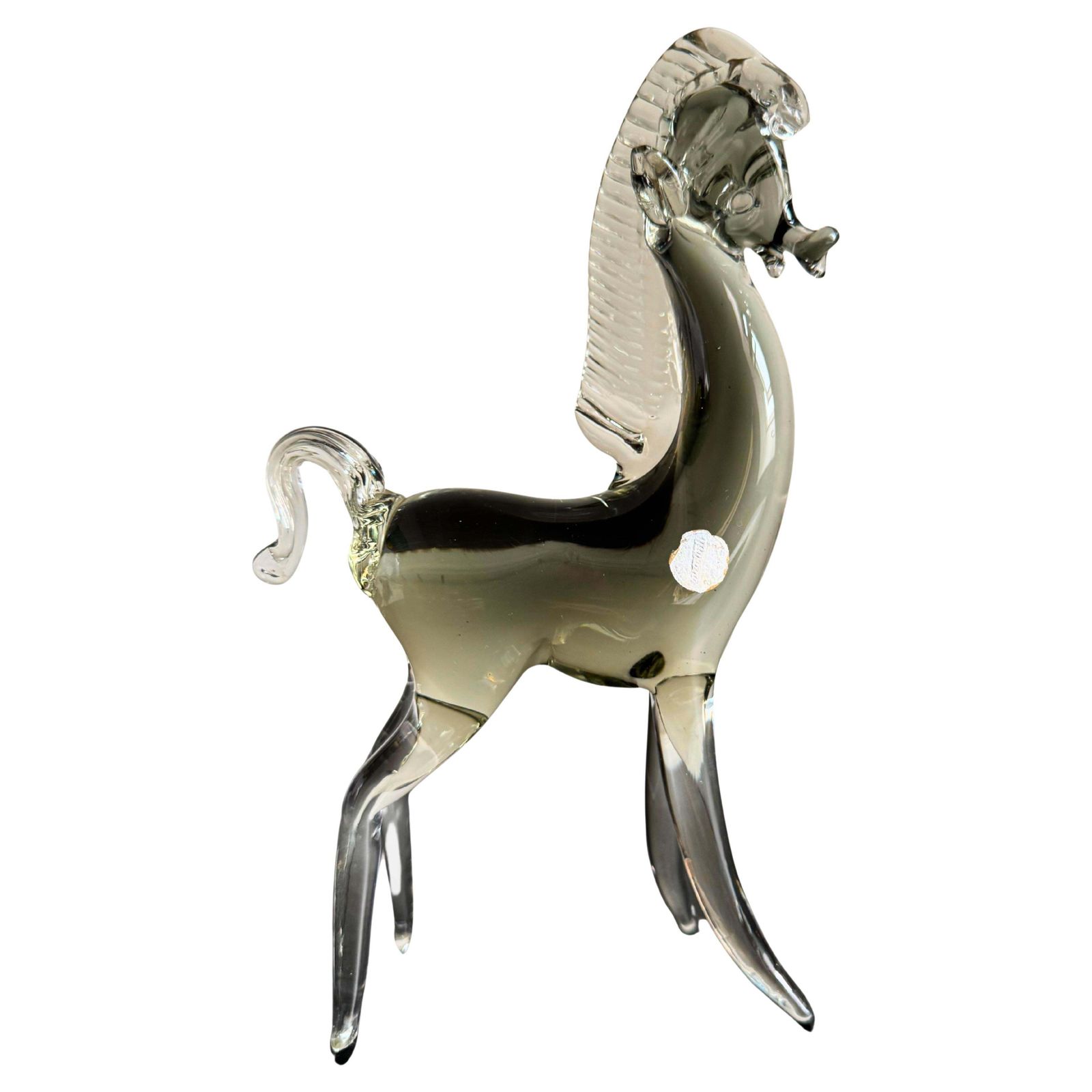 Mid Century Murano Glass Horse By Seguso With Silver Foil Label