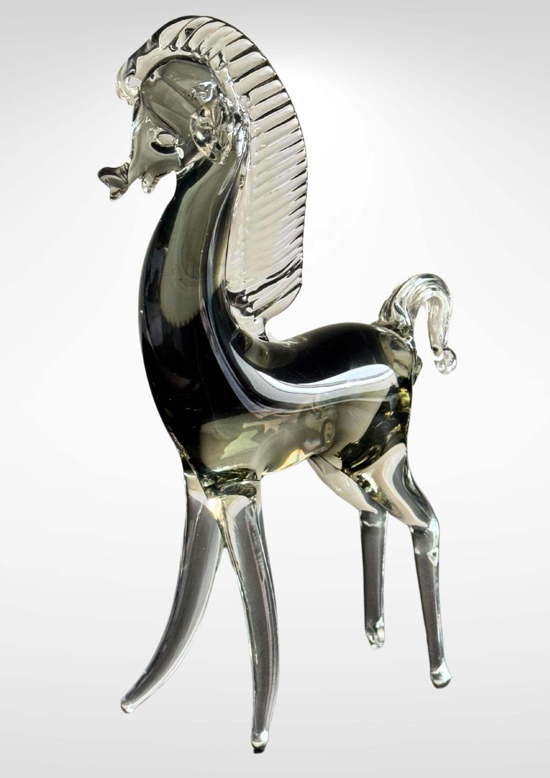 Mid Century Murano Glass Horse By Seguso With Silver Foil Label photo for sale