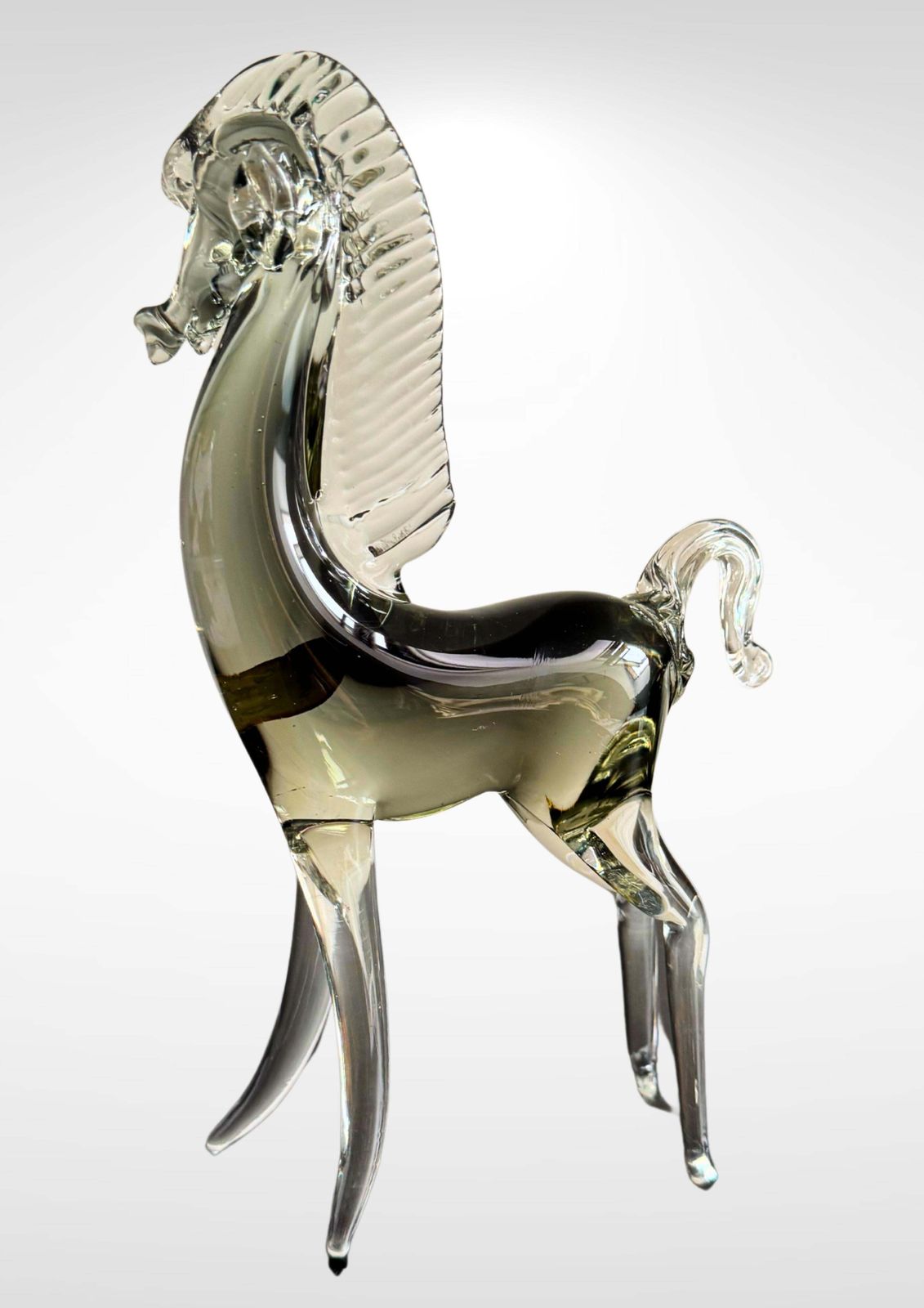 Mid Century Murano Glass Horse By Seguso With Silver Foil Label photo vinterior