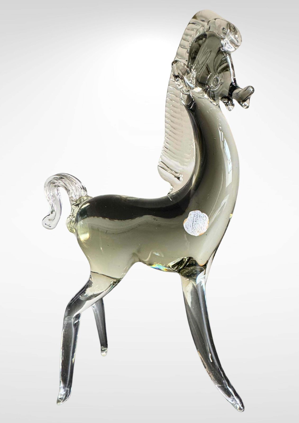 296.0 Mid Century Murano Glass Horse By Seguso With Silver Foil Label photo