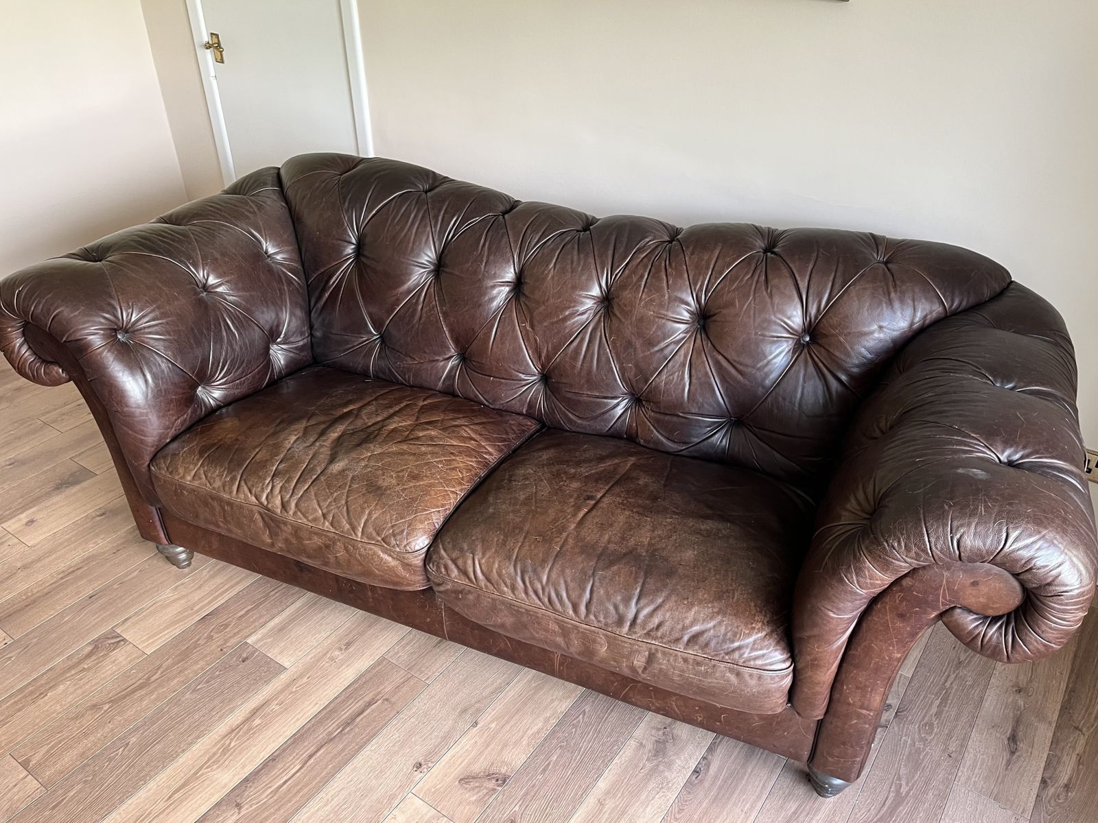 photo for sale Natuzzi ‘Chesterfield’ Brown Leather Three Seater Sofa