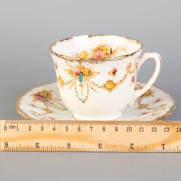 Antique Art Nouveau Bow Porcelain Ceramic Teacup & Saucer photo for sale