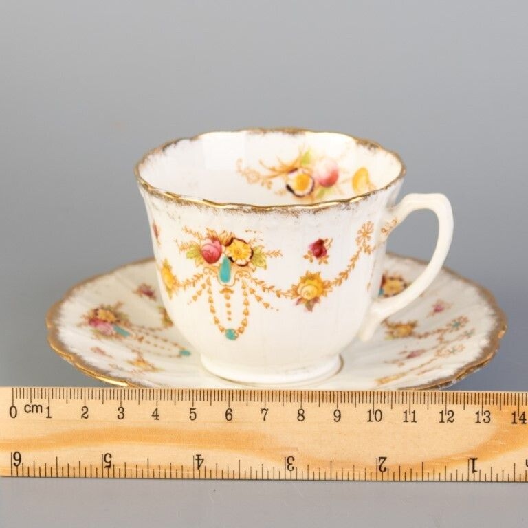 Antique Art Nouveau Bow Porcelain Ceramic Teacup & Saucer photo for sale