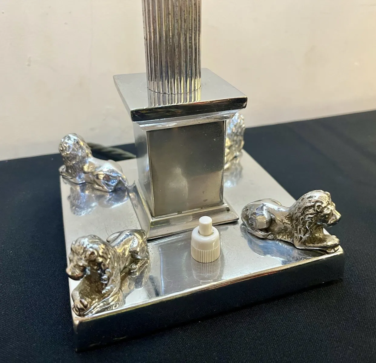 1930s Art Deco Metal Nelson Column Table Lamp & Glass Shade Rewired photo vinterior