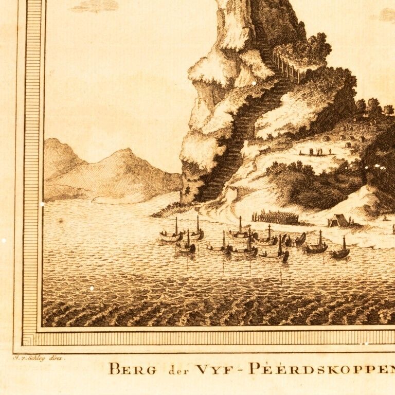 Antique 18th Century Engraving Titled “Mountain Of The Five Horse Heads, Near Chau Cheu Fu” By Jacques Nicolas Bellin photo furniture
