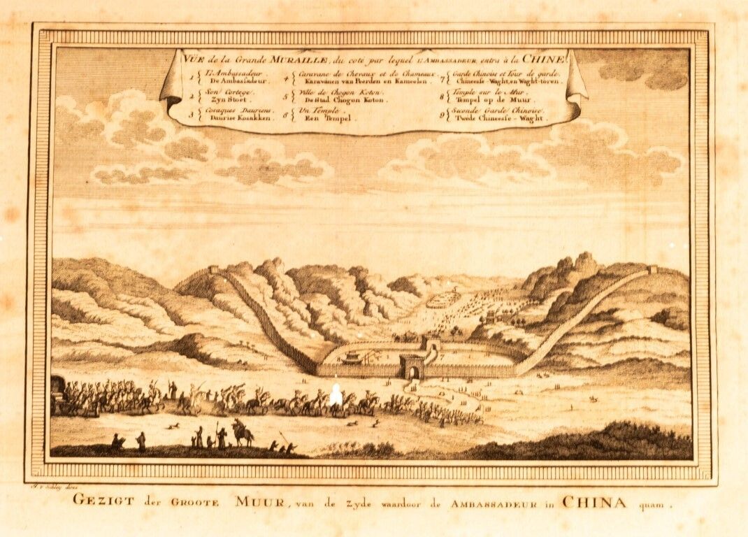 Antique 18th Century Engraving Of The Great Wall Of China By Jacobus Van Der Schley