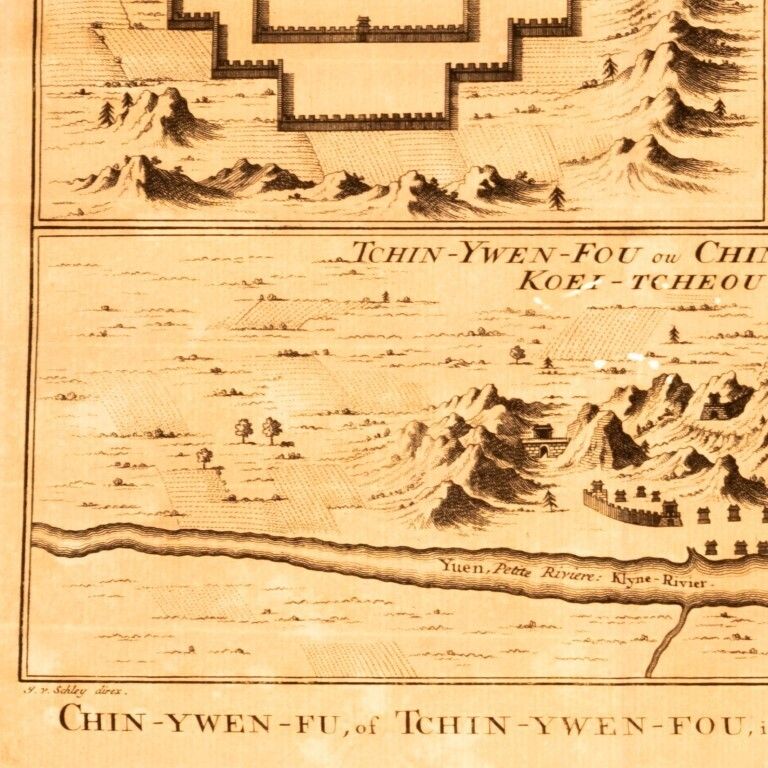 Antique 18th Century Engraving Map Of Three Chinese Cities In The Provinces Of Shanxi And Guizhou By Jacques Bellin photo furniture