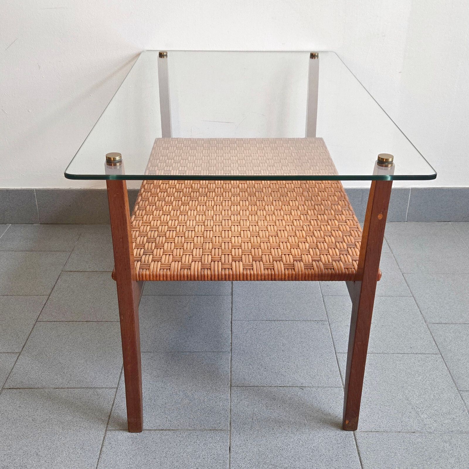 photo for sale Stunning Vintage 1960s Heter Rattan Brass & Glass Coffee Table 60s 1960s