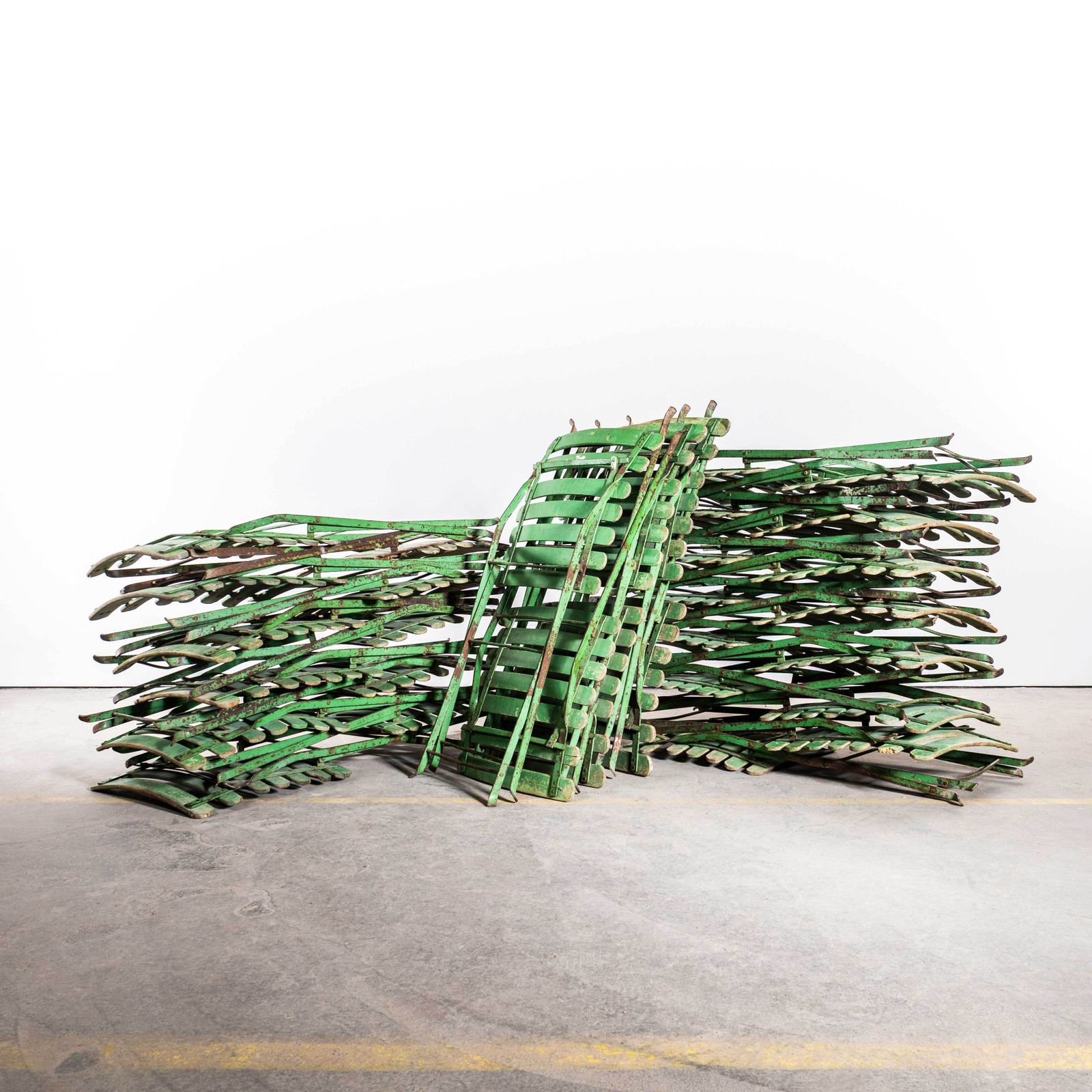 1950's Slatted Green French Outdoor Folding Chairs   Set Of Four photo for sale
