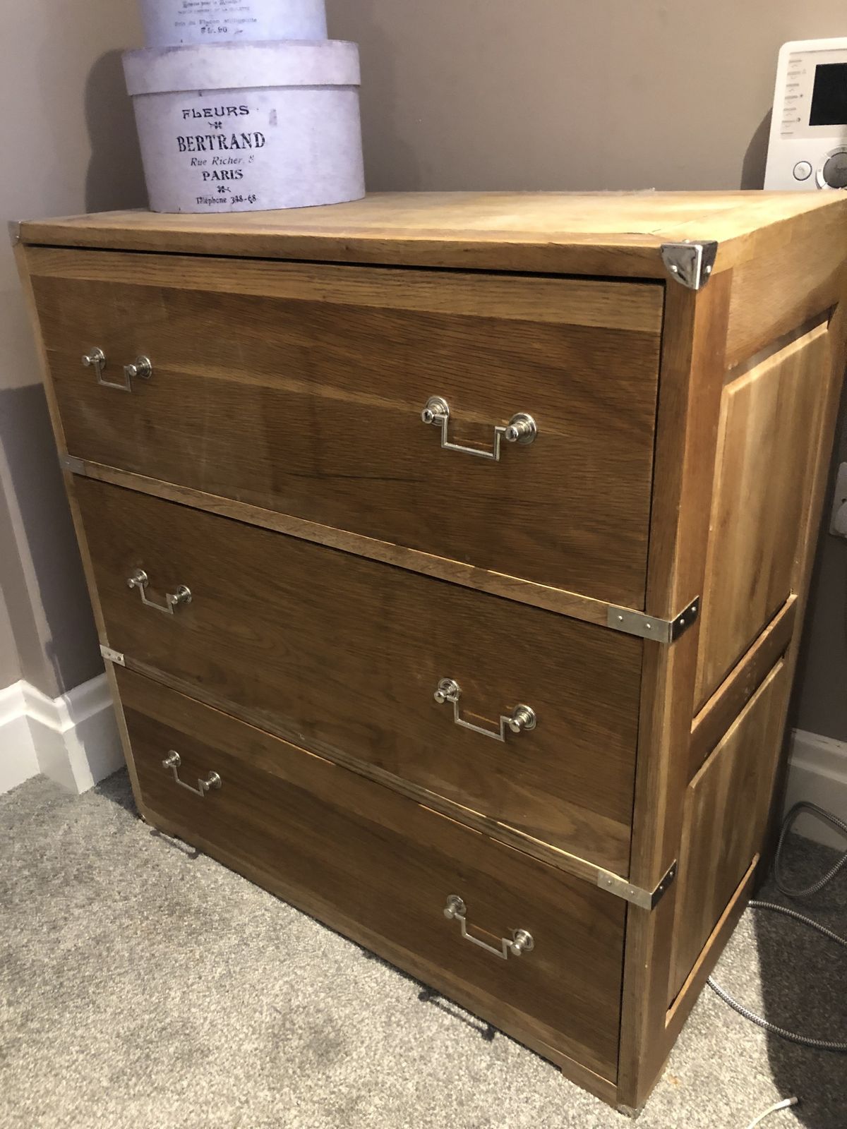 Oak 3 Drawer Chest Of Drawers   French Style photo for sale