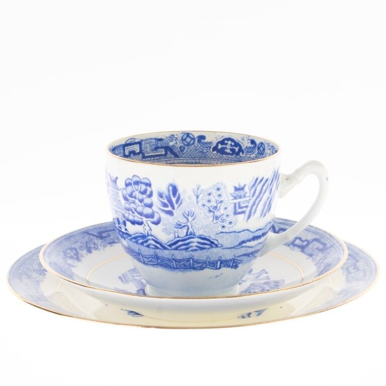 Antique Victorian Blue Willow Porcelain Ceramic Teacup Trio Bridgerton Taylor Kent photo Home Decor