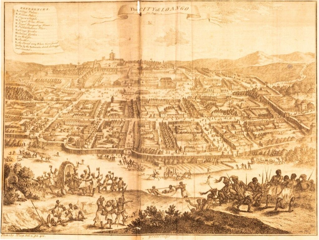 The City Of Loango Antique 18th Century Engraving Map