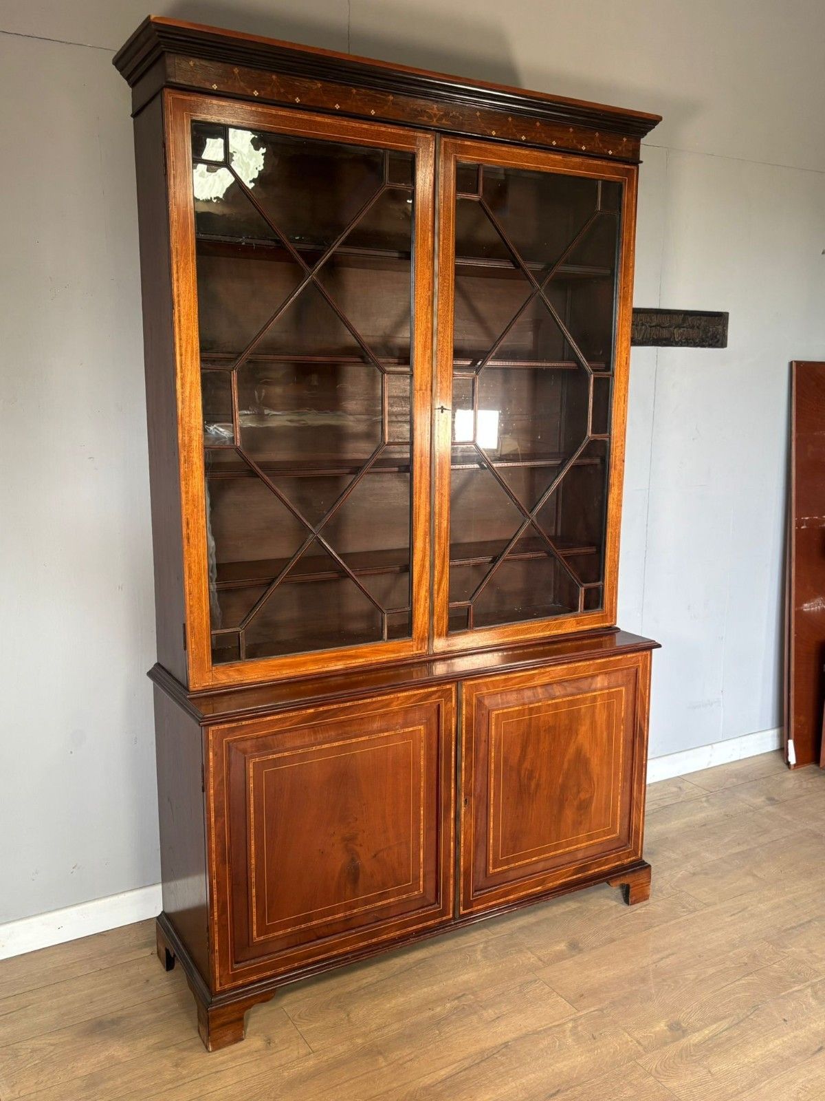 Inlaid Mahogany Astragal Glazed Cupboard Bookcase photo for sale