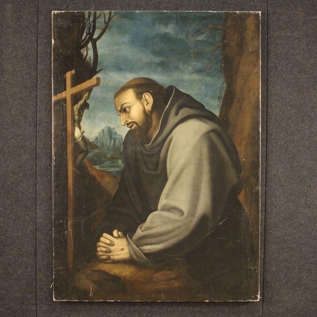Antique Italian Religious Painting Saint Francis From 18th Century photo 2300.0