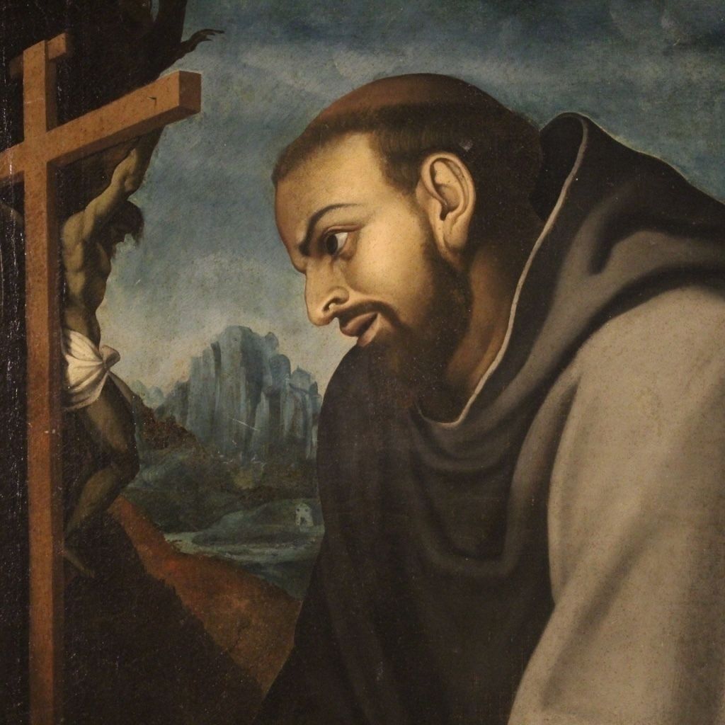 photo for sale Antique Italian Religious Painting Saint Francis From 18th Century