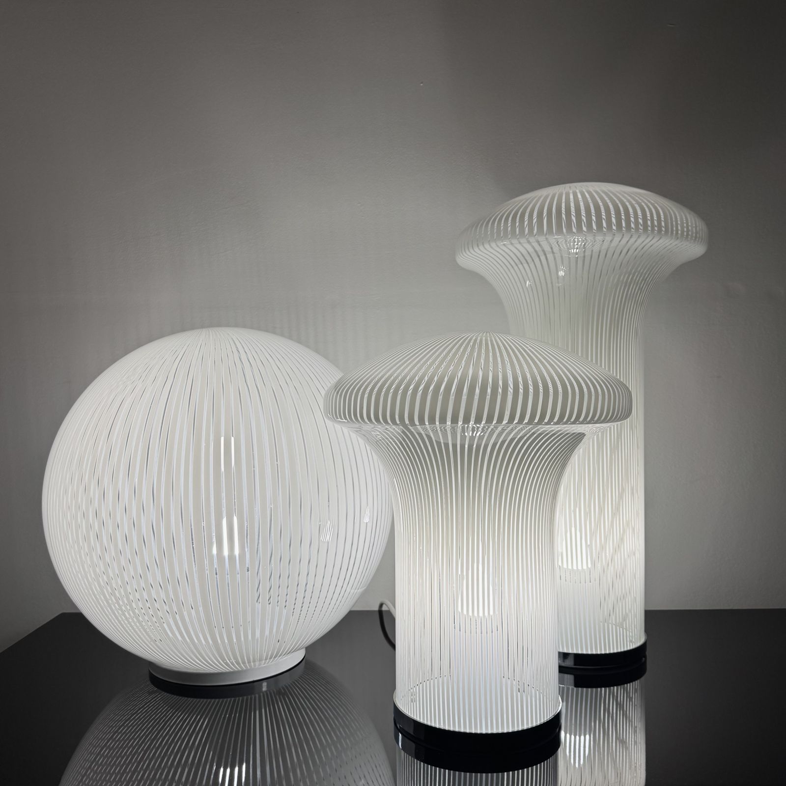 A Classic Boletus White And Clear Murano Glass Lamp.  Designed By Mario Ticco For Venini In 1971. photo for sale