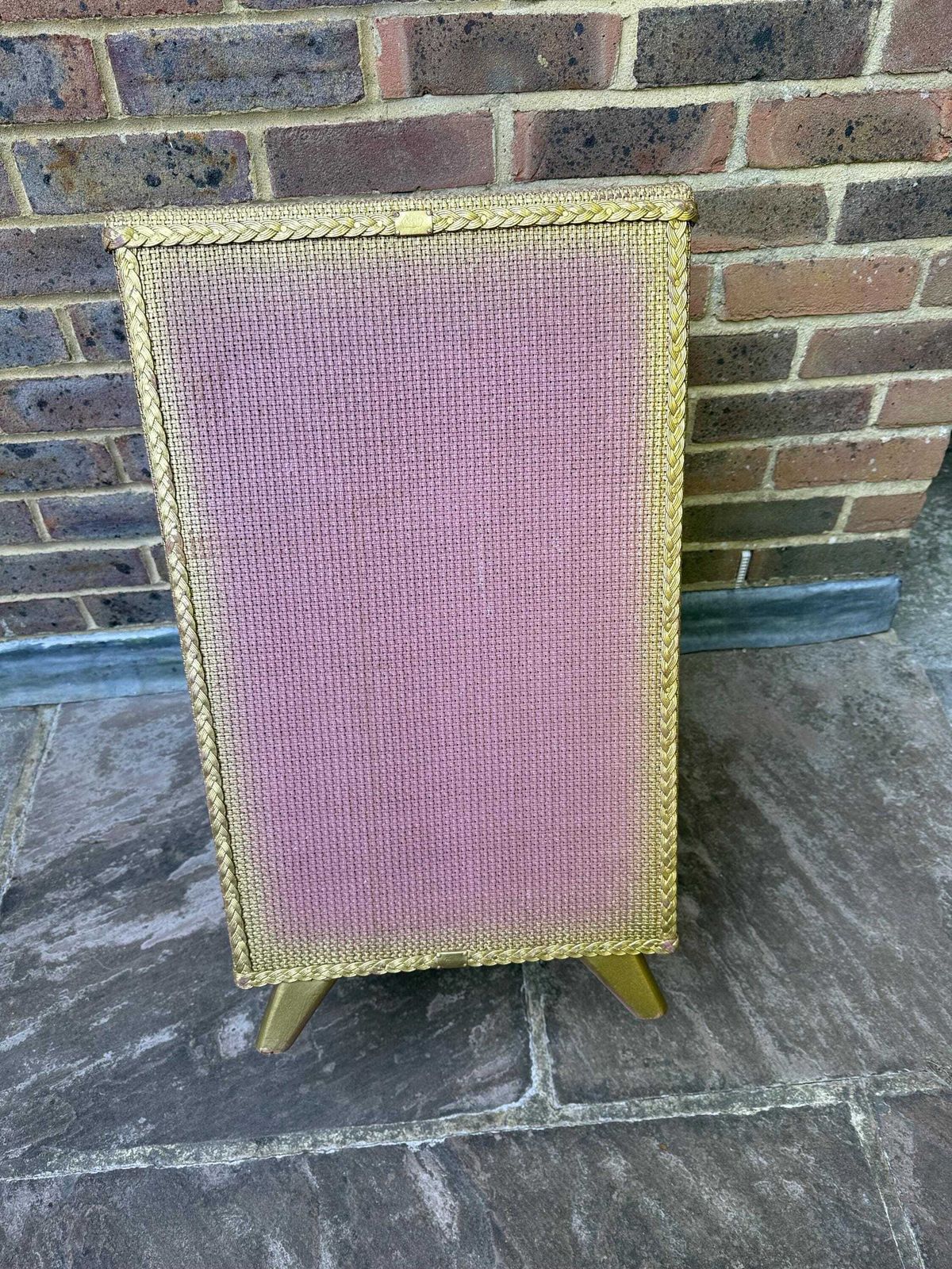 photo for sale Vintage 1950s Lloyd Loom Style Bedside Cupboard, Pink & Gold Painted Woven Cabinet