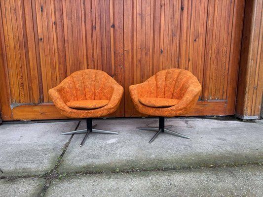 Mid Century Metal And Fabric Swivel Chairs, 1960s, Set Of 2 photo for sale