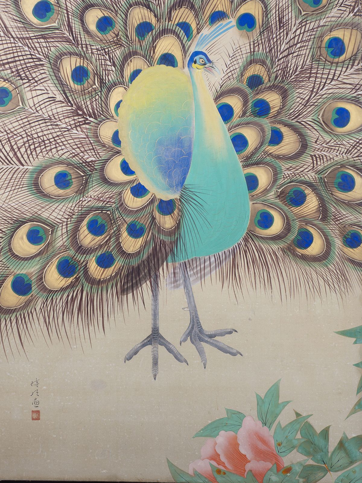 Two Fold Byobu Screen With Peacock And Flowers By Tokiaki photo Art