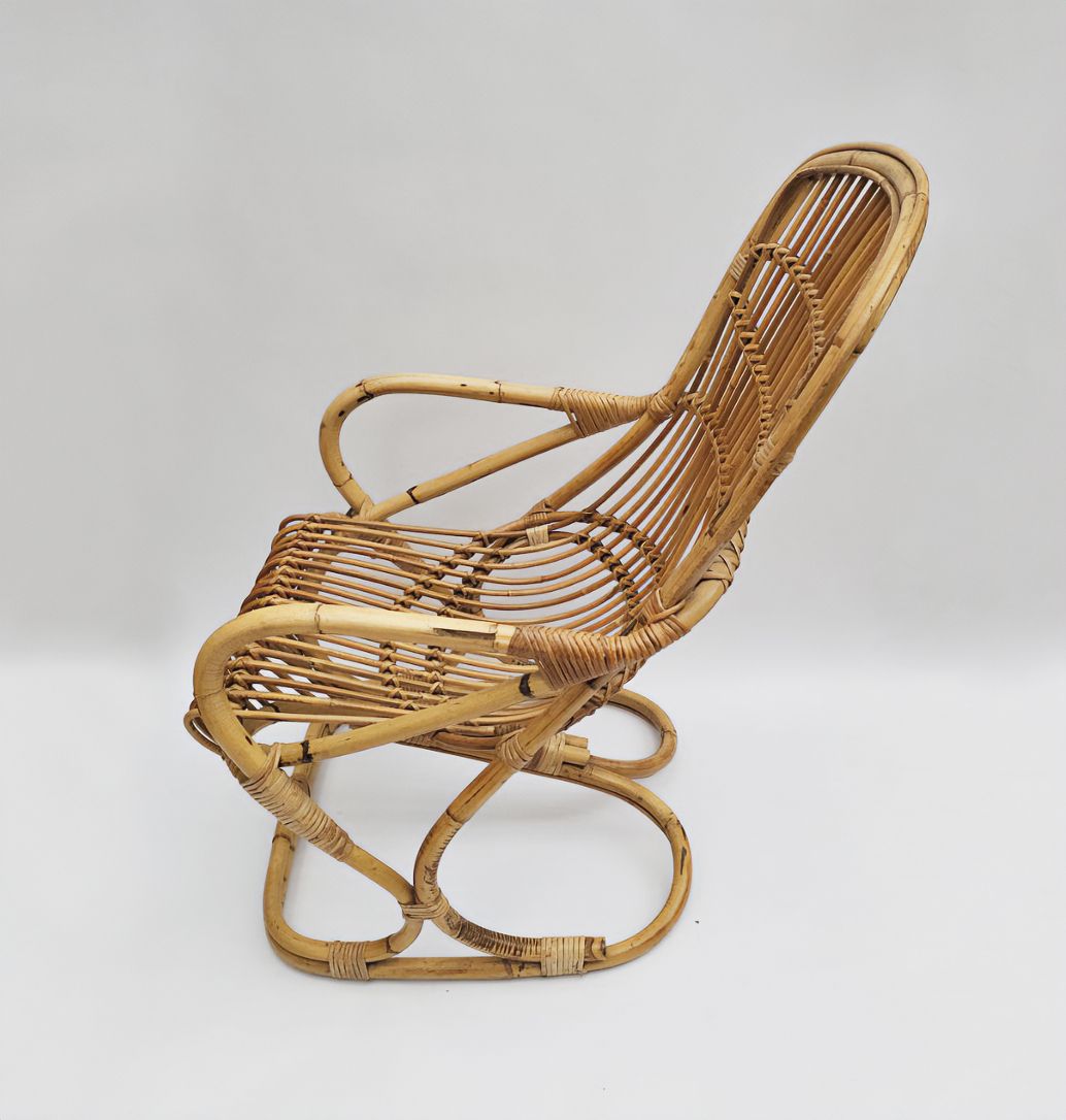 Tito Agnoli Bamboo Rattan Armchair, 1960s photo for sale