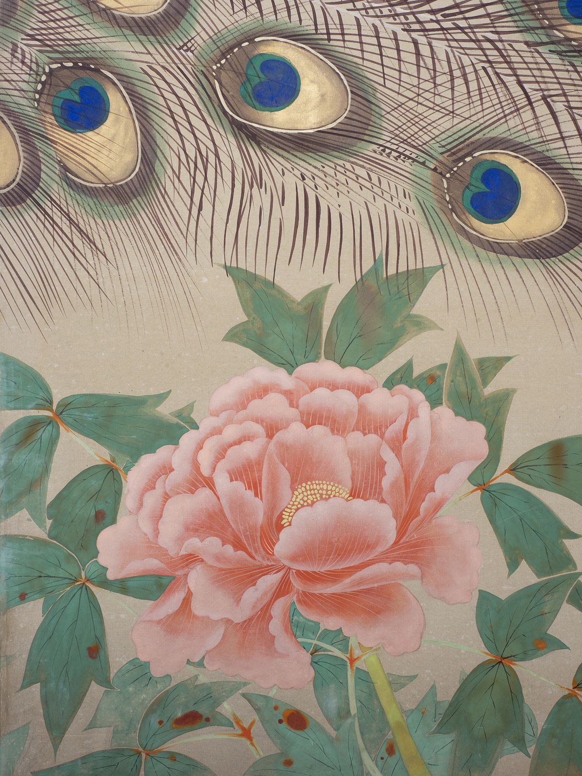 6500.0 Two Fold Byobu Screen With Peacock And Flowers By Tokiaki photo