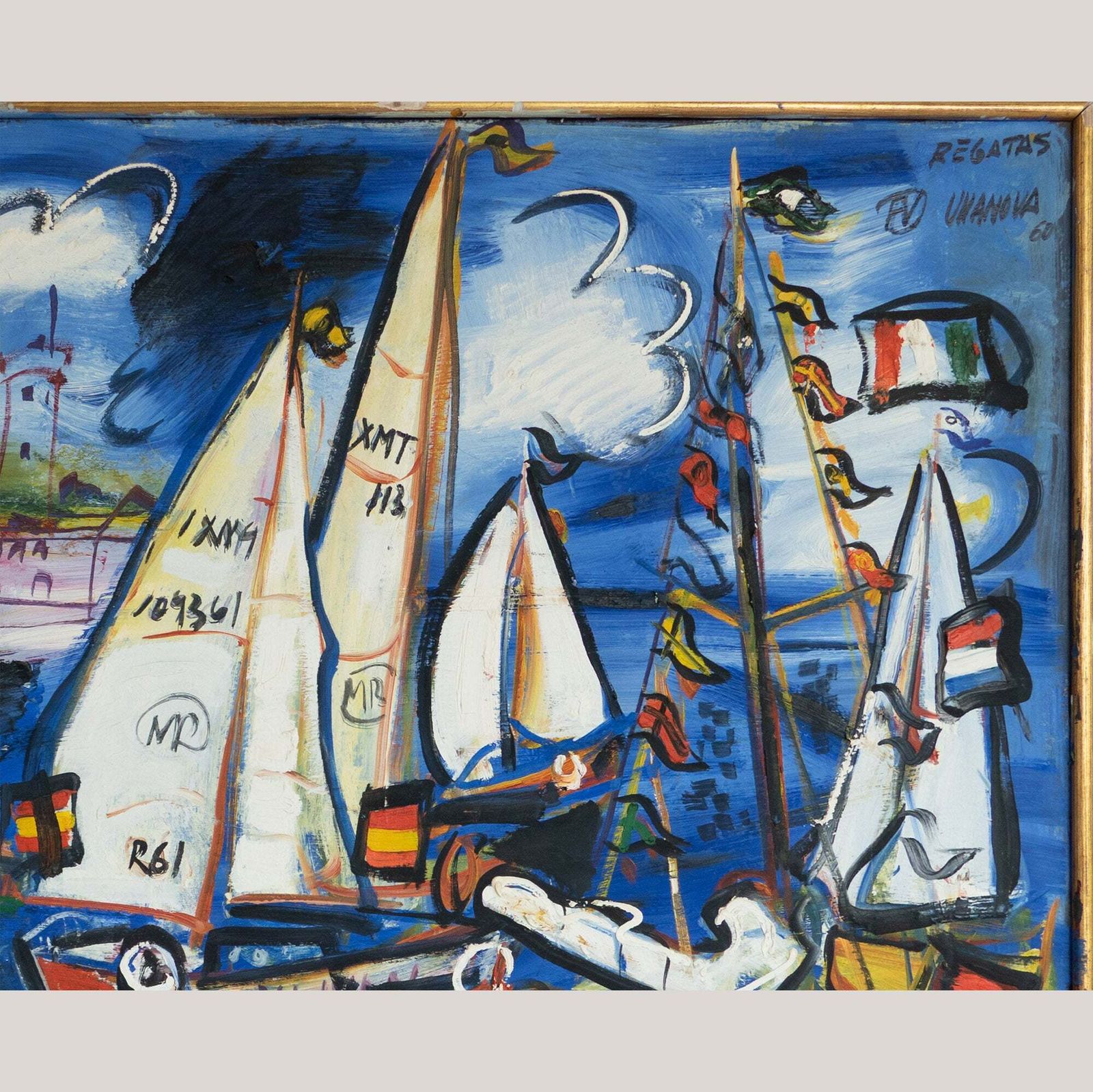 "Zeilboten Bij Regatta – Olieverf Van Fermín Vilanova (1960)" photo Kunst