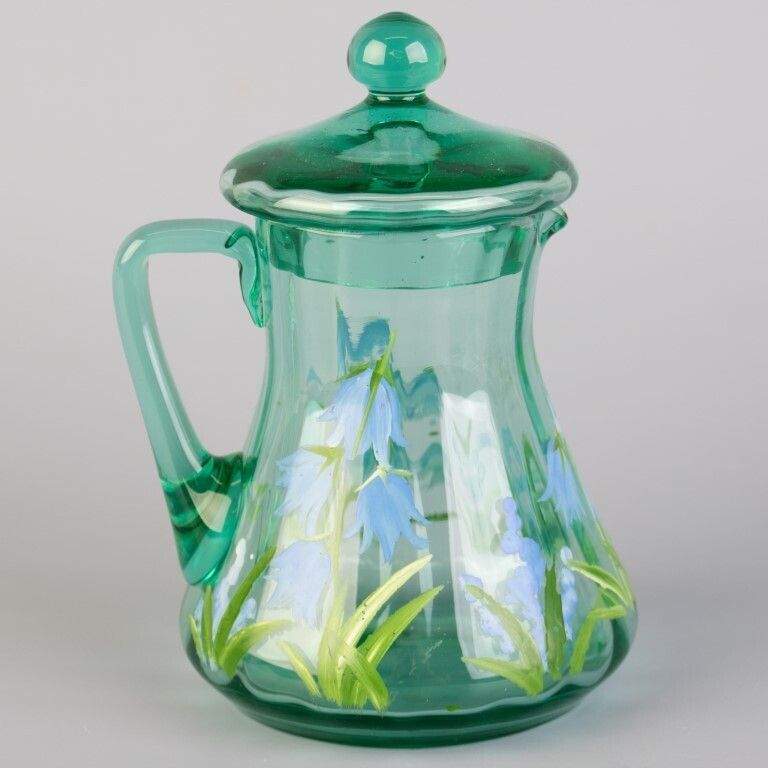 Antique Victorian Lidded Glass Hand Painted Floral Jug