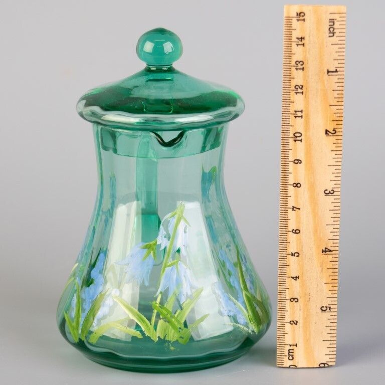 Antique Victorian Lidded Glass Hand Painted Floral Jug photo for sale