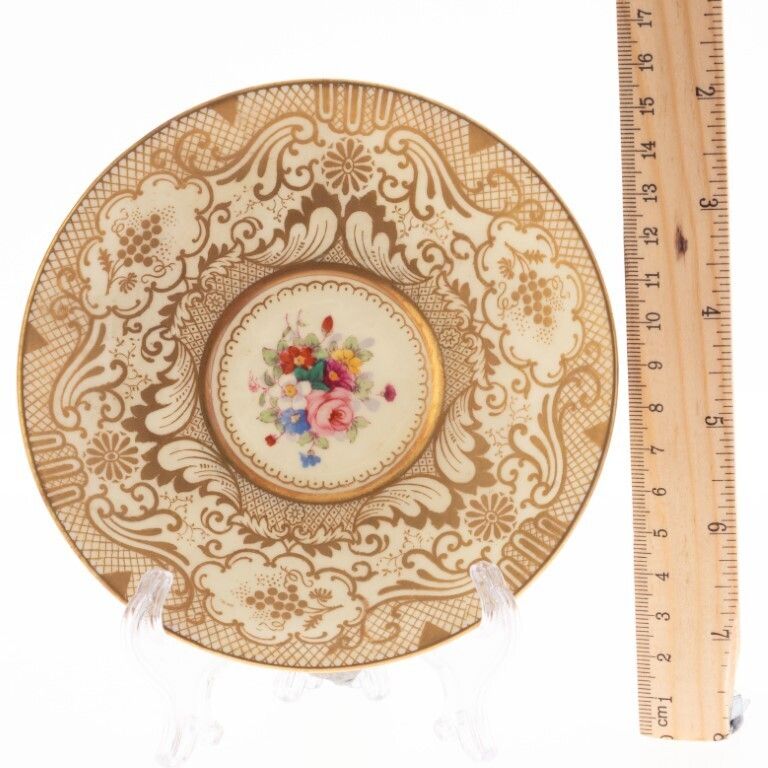 Five Antique Crown Staffordshire Gilt Porcelain Teacups photo 115.0