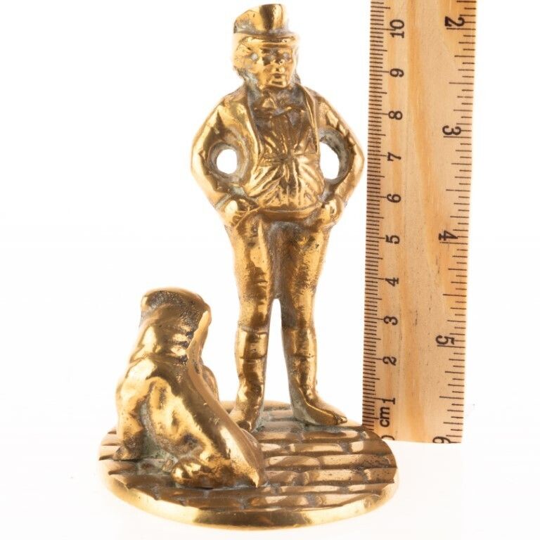 Antique Brass Sculpture Of Gentleman And Dog photo Art