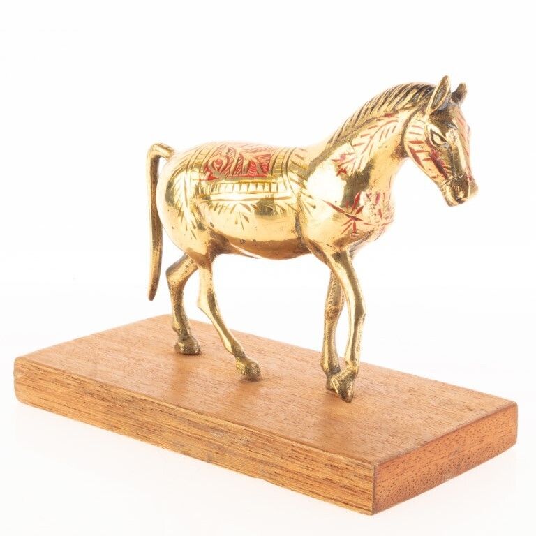 Antique Chased Cold Painted Brass Horse Sculpture photo furniture