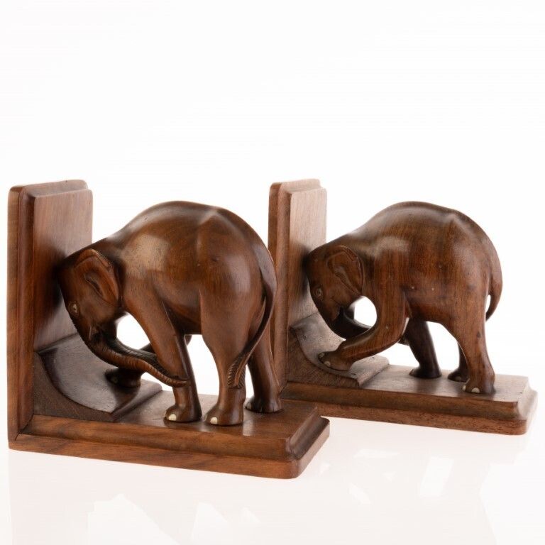 Antique Art Deco Carved Wood Elephants Bookends photo furniture