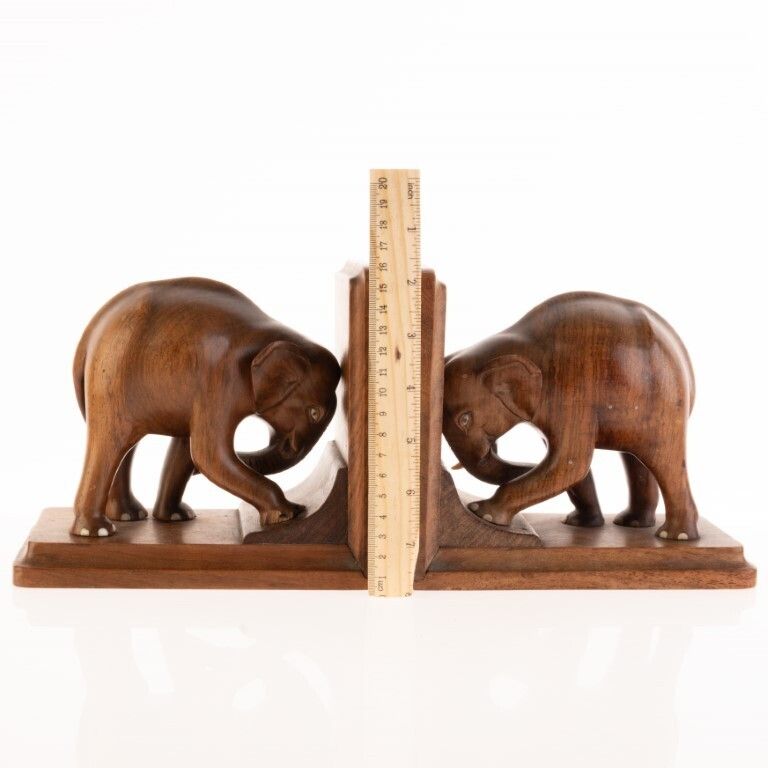 Antique Art Deco Carved Wood Elephants Bookends photo Home Decor