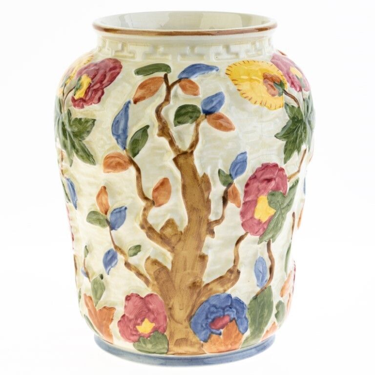 Tony Wood Indian Tree Pattern Mid Century Ceramic Pottery Porcelain Vase