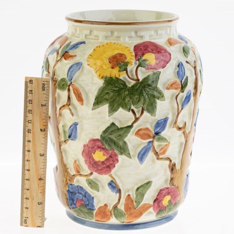 Tony Wood Indian Tree Pattern Mid Century Ceramic Pottery Porcelain Vase photo for sale