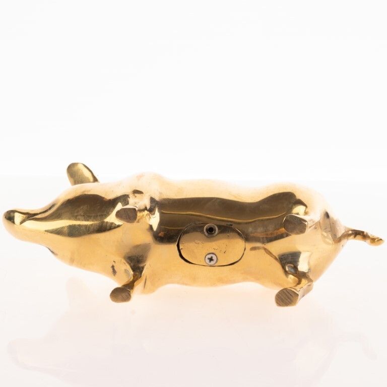 Antique Novelty Brass Pig Coin Bank photo furniture