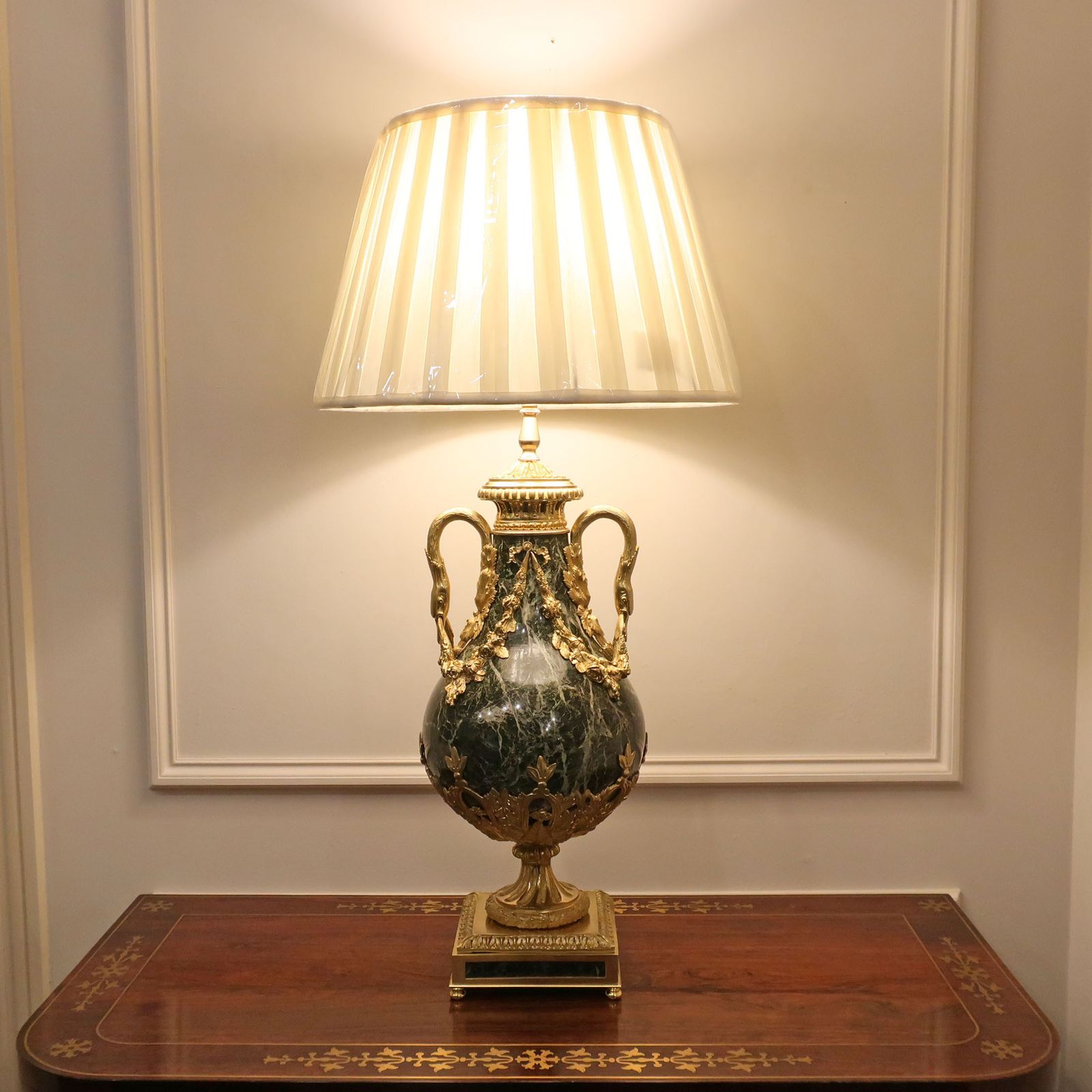 photo for sale Pair Of French Louis XVI Style Marble & Gilt Bronze Table Lamps