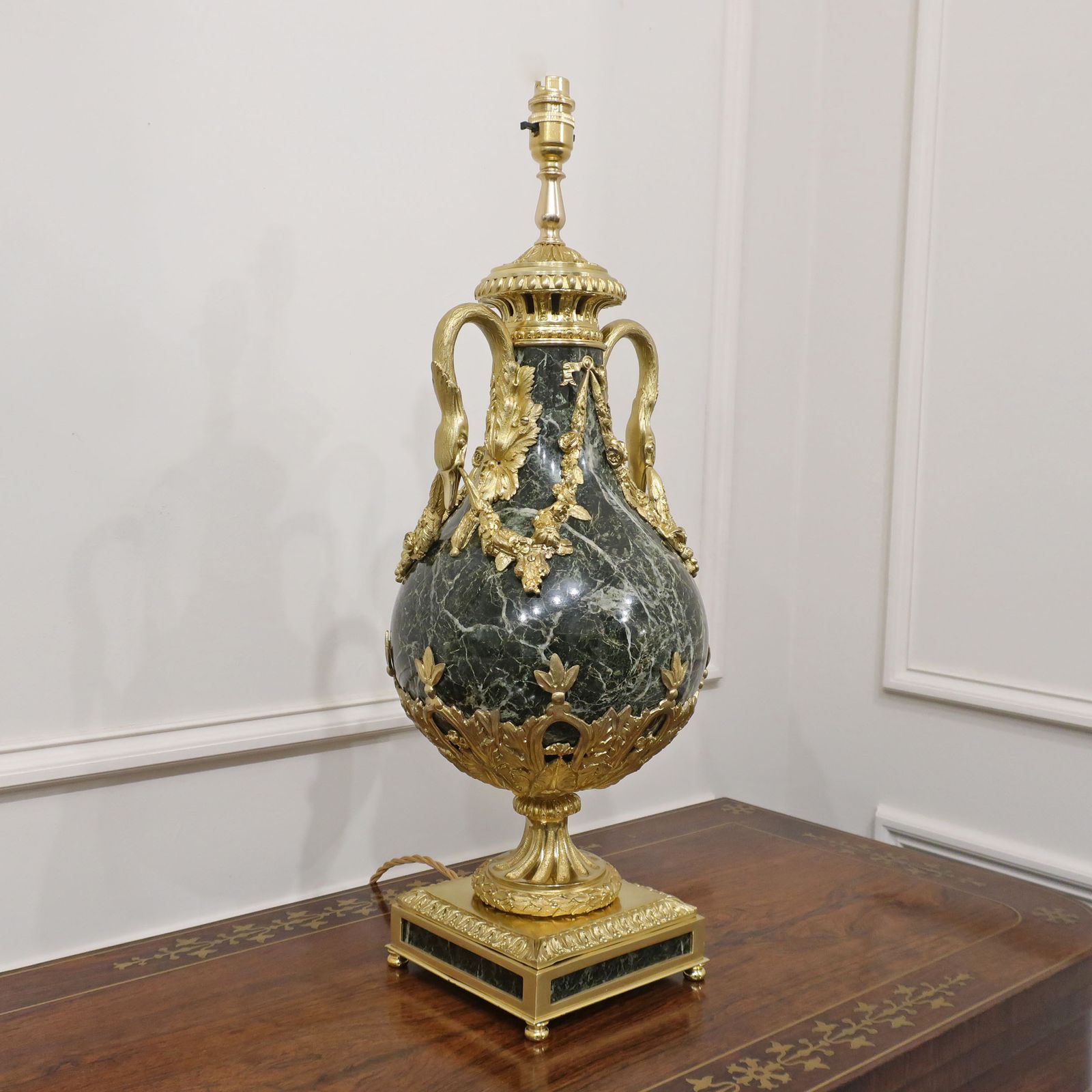 Lighting Pair Of French Louis XVI Style Marble & Gilt Bronze Table Lamps photo