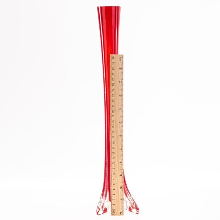 Mid Century Hand Blown Ruby Glass Long Neck Vase photo for sale