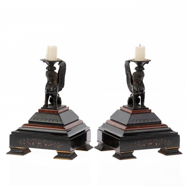 Pair Of Victorian Grand Tour Sphinx Candle Holders 19th Century photo for sale