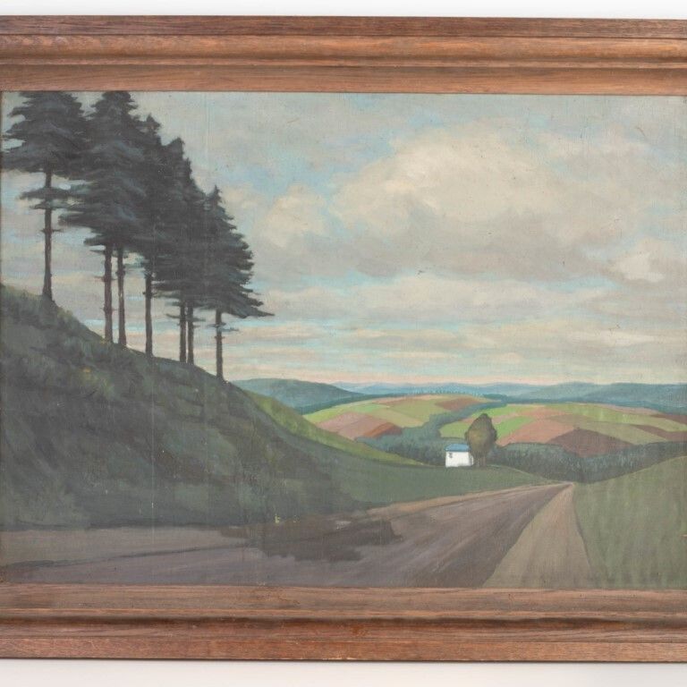 Huge Luxembourg Landscape Oil Painting On Board Signed Verso photo furniture