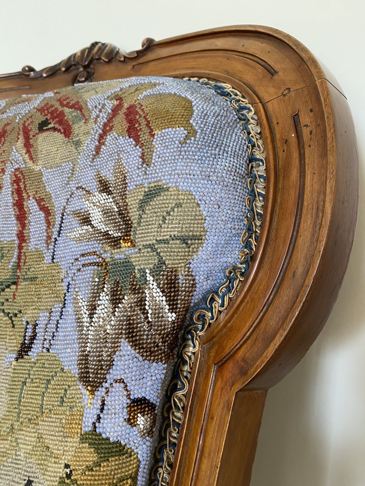 Stunning Victorian Beadwork Needlepoint Tapestry Nursing Chair 19th C photo vintage