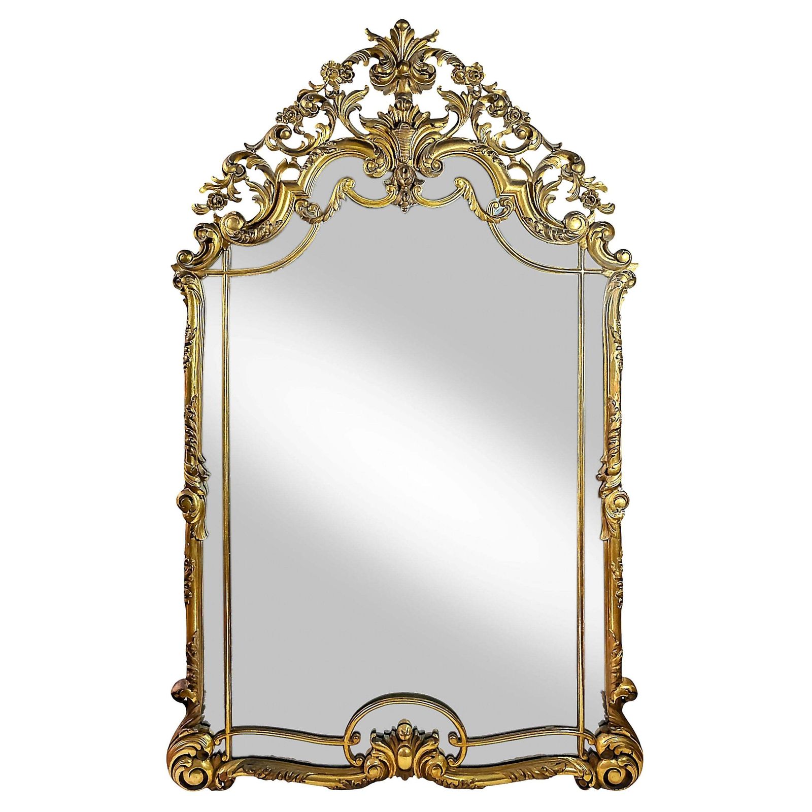 Large Antique Spanish Hand Carved Gilt Wood Wall Mirror