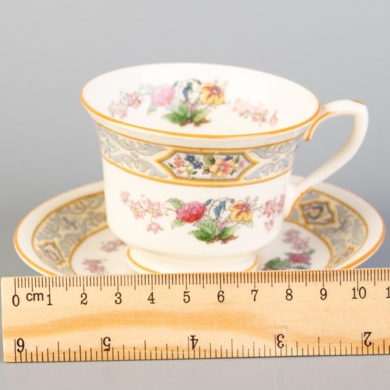 Royal Worcester Art Nouveau Porcelain Teacup With Saucer photo for sale