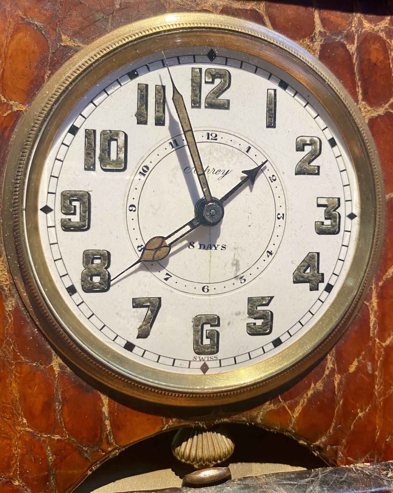 Rare Asprey London Antique Crocodile Skin Travel Desk Clock Pocket Watch Art Deco Circa 1930s Traveling Alarm Clock photo Home Decor