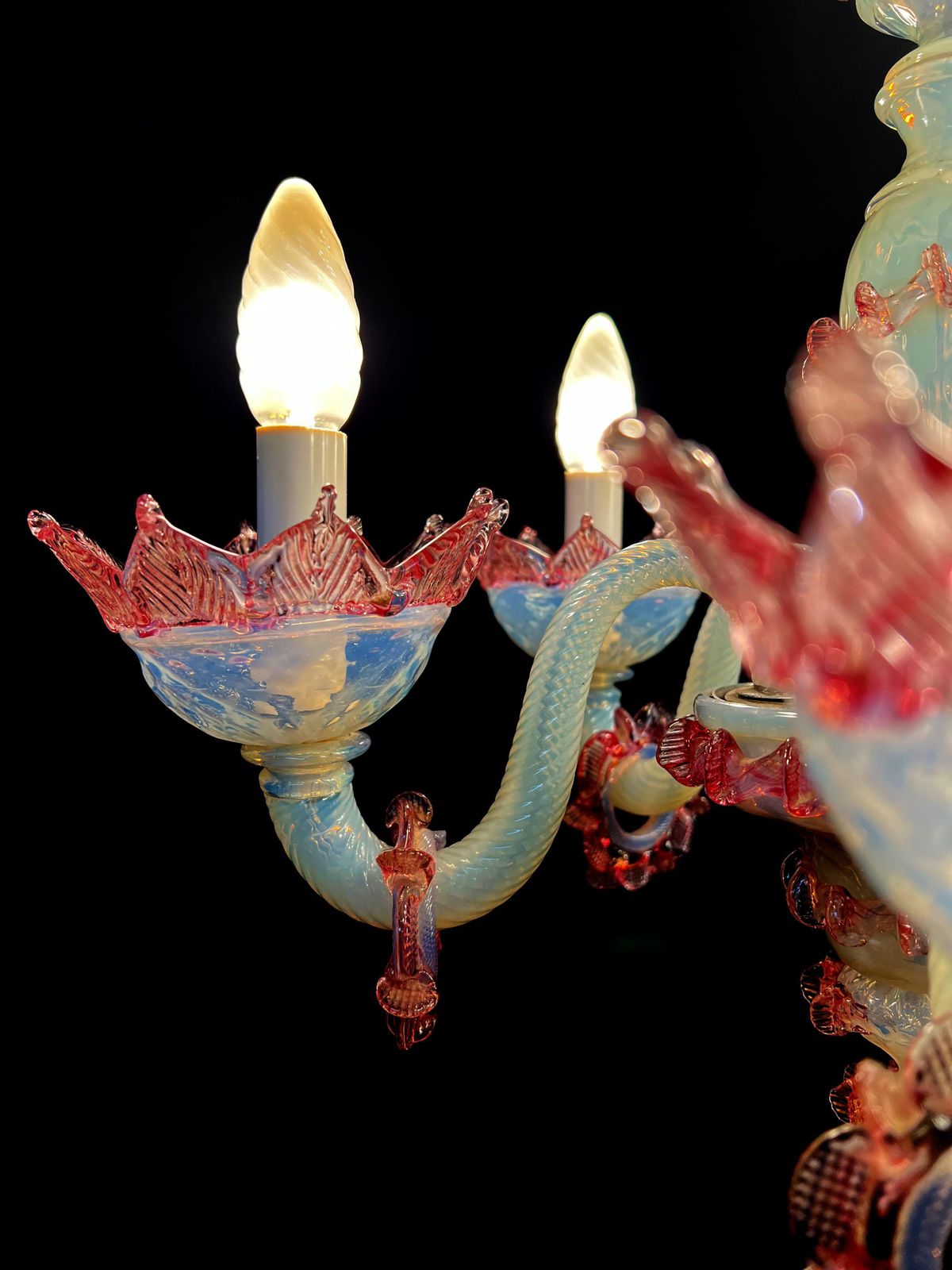 Charming Light Blue And Pink Venetian Chandelier, Murano, 1950s photo buy