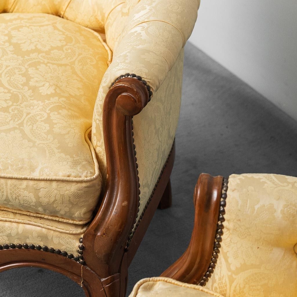 Pair Of Louis Philippe Style Armchairs Wood Yellow Fabric XIX photo furniture