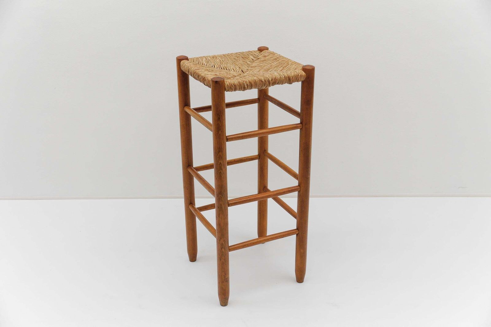 photo for sale Set Of 6 Mid Century Bar Stools In Wood And Bast, 1960s Italy