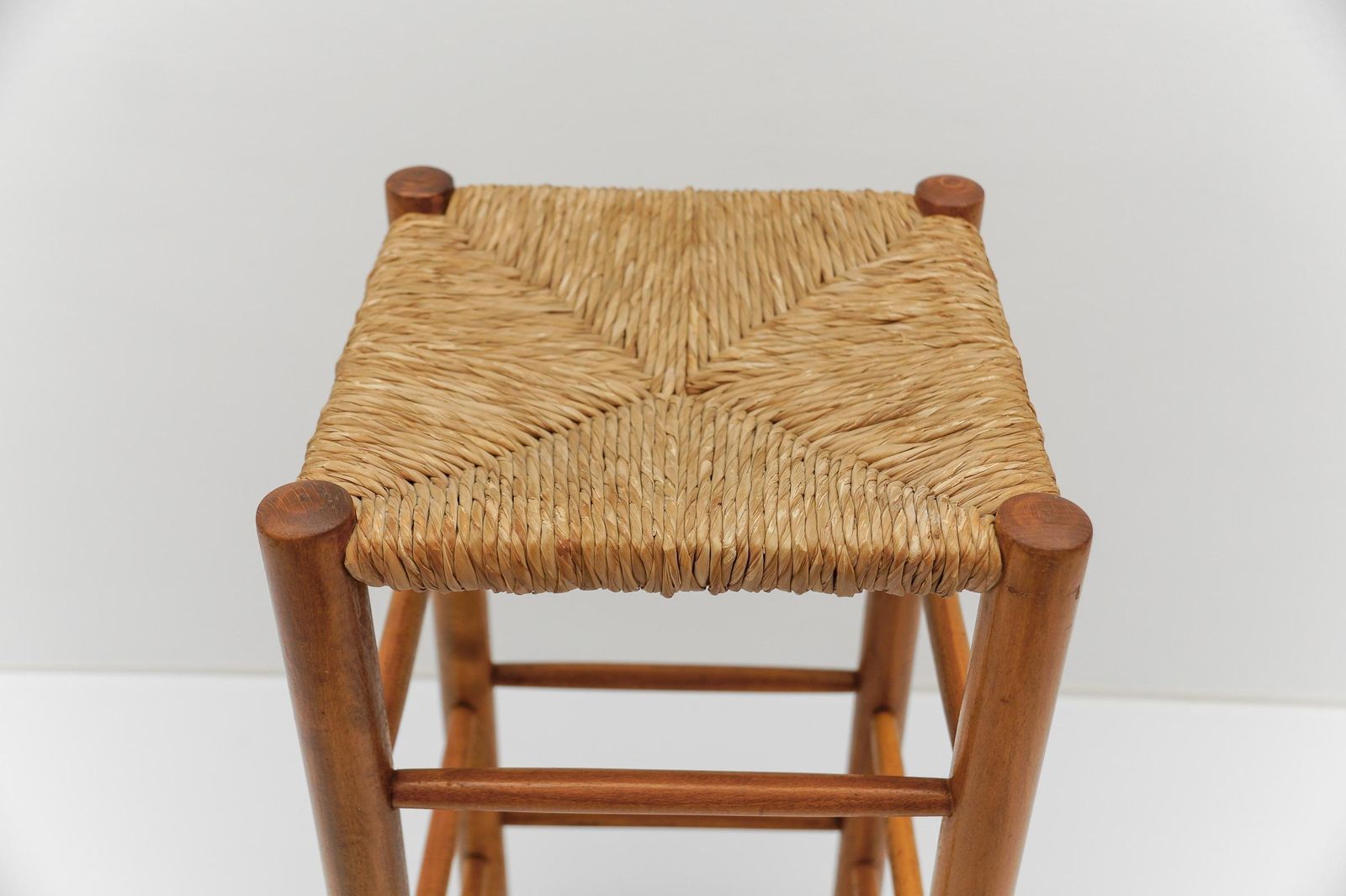 photo vinterior Set Of 6 Mid Century Bar Stools In Wood And Bast, 1960s Italy