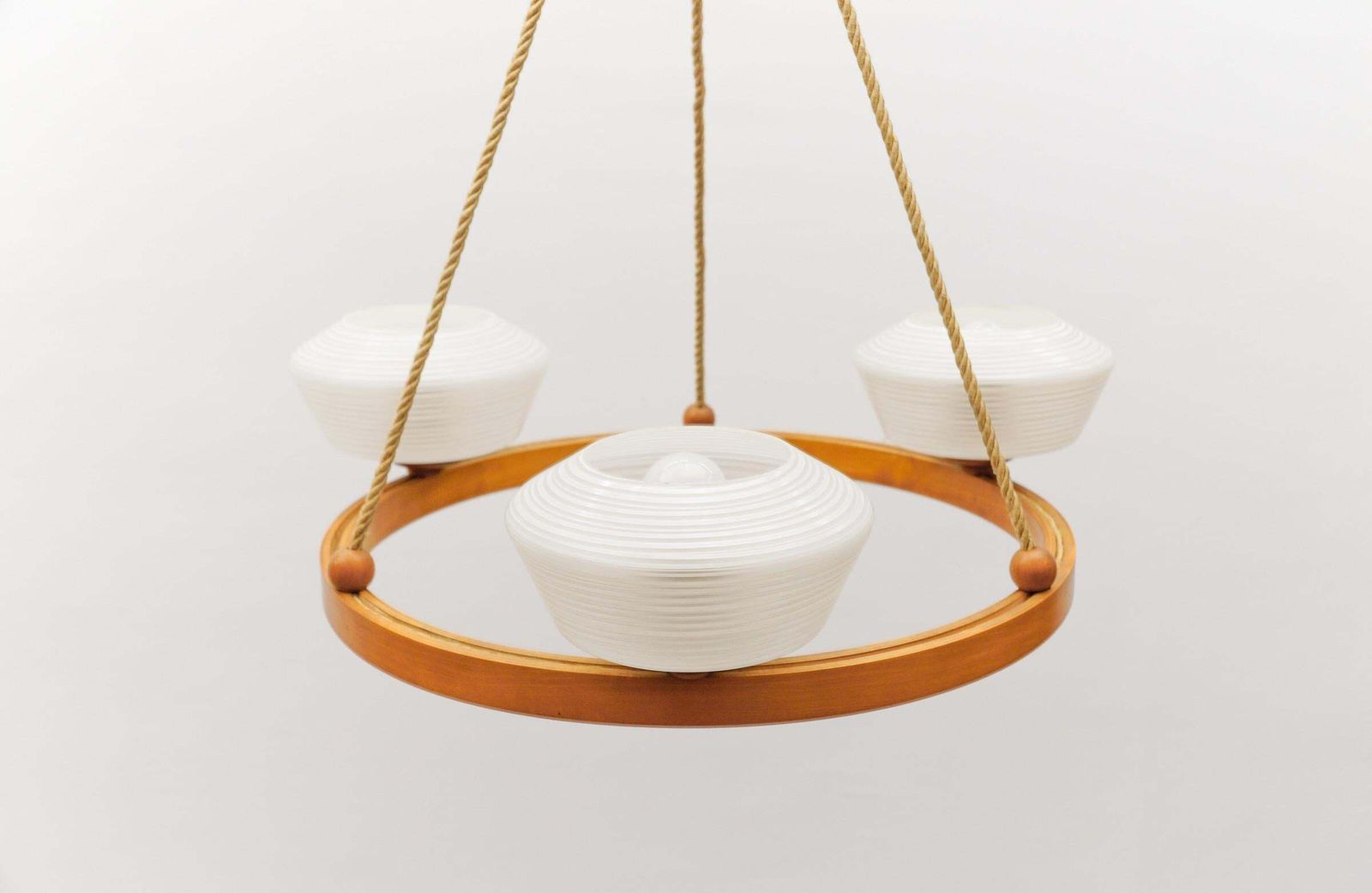 Lovely Round Plywood Scandinavian Mid Century Modern Ceiling Lamp, 1950s photo vinterior